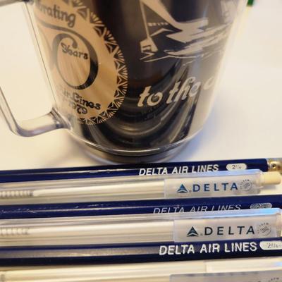 Delta Airlines 50th Anniversary Mug with Pens and Pencils