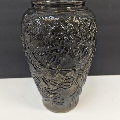 Vintage Indiana Tiara Empress Bird Of Paradise Embossed Glass Vase In Pecan Brown 9 1/2" Tall