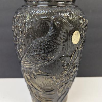 Vintage Indiana Tiara Empress Bird Of Paradise Embossed Glass Vase In Pecan Brown 9 1/2" Tall