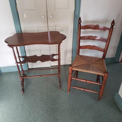 Edwardian Style Side Table and Rush Wood Chair (B1-BBL)