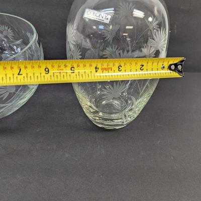 Scottish Thistle Colony Cut Glass Vase & Bowl Made In Romania