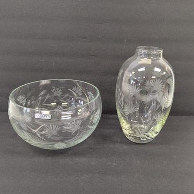 Scottish Thistle Colony Cut Glass Vase & Bowl Made In Romania