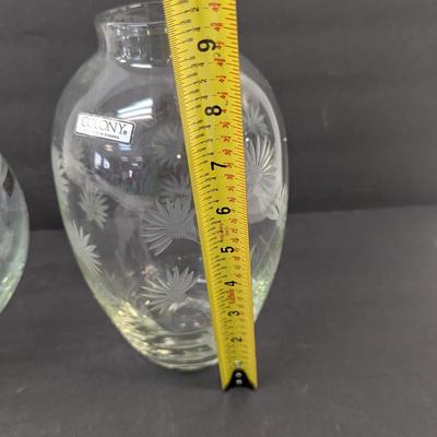 Scottish Thistle Colony Cut Glass Vase & Bowl Made In Romania