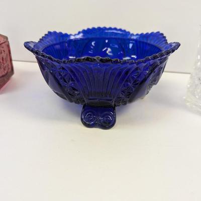 Fostoria Colony Crystal Jelly Dish With Cover Tiara Red Glass Candy Jar Colonial Star Eagle Cobalt Blue Birds Candy Dish
