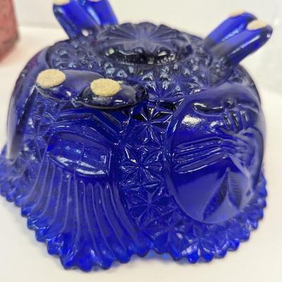 Fostoria Colony Crystal Jelly Dish With Cover Tiara Red Glass Candy Jar Colonial Star Eagle Cobalt Blue Birds Candy Dish