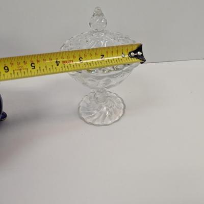 Fostoria Colony Crystal Jelly Dish With Cover Tiara Red Glass Candy Jar Colonial Star Eagle Cobalt Blue Birds Candy Dish