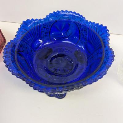 Fostoria Colony Crystal Jelly Dish With Cover Tiara Red Glass Candy Jar Colonial Star Eagle Cobalt Blue Birds Candy Dish