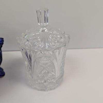 Fostoria Colony Crystal Jelly Dish With Cover Tiara Red Glass Candy Jar Colonial Star Eagle Cobalt Blue Birds Candy Dish