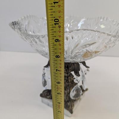 Brass Monarch Lead Crystal Pedestal Compote Bowl Drop Crystals With Marble Base
