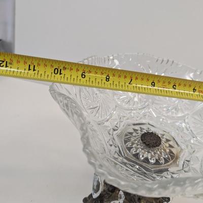 Brass Monarch Lead Crystal Pedestal Compote Bowl Drop Crystals With Marble Base