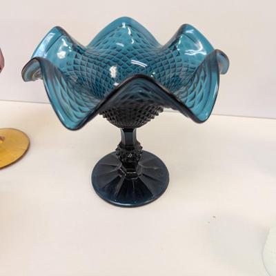 Fenton Art Glass Pedestal Diamond Point Candy Dish Tiara Frosted Cabbage Cup