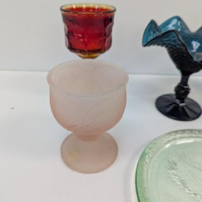 Fenton Art Glass Pedestal Diamond Point Candy Dish Tiara Frosted Cabbage Cup