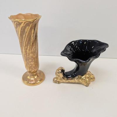 Hand Painted Stangl Vase Granada Gold Savoy China 24k Gold Trim Black Vase