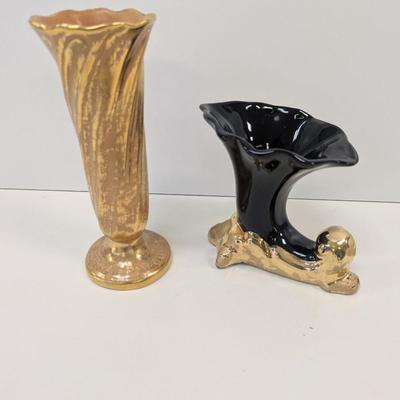 Hand Painted Stangl Vase Granada Gold Savoy China 24k Gold Trim Black Vase