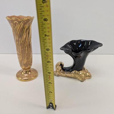 Hand Painted Stangl Vase Granada Gold Savoy China 24k Gold Trim Black Vase