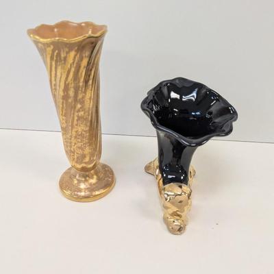 Hand Painted Stangl Vase Granada Gold Savoy China 24k Gold Trim Black Vase