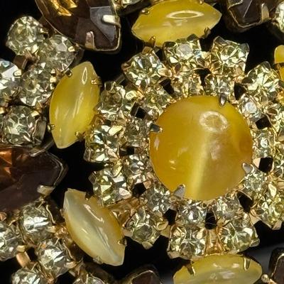 Tiger eye Pin with yellow Austrian Crystals