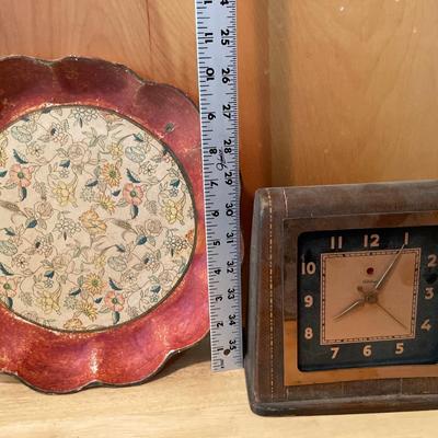 Vintage clock and Japan wood tray
