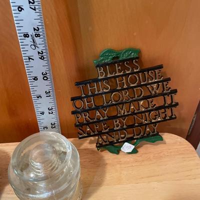 Vintage plaque, cup and bowl with insulator