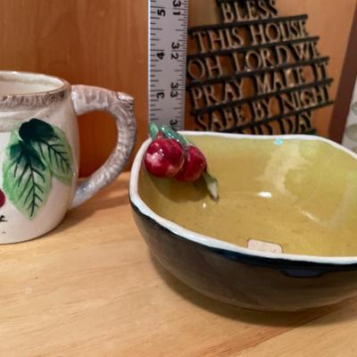 Vintage plaque, cup and bowl with insulator