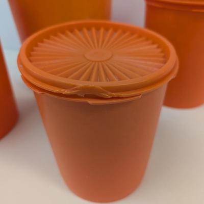 Tupperware Plastic Orange Canister Storage Bins With Lids