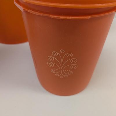 Tupperware Plastic Orange Canister Storage Bins With Lids