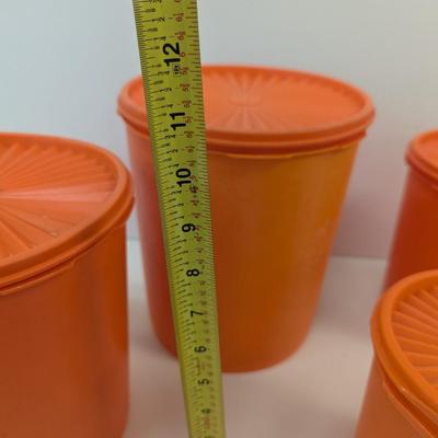 Tupperware Plastic Orange Canister Storage Bins With Lids
