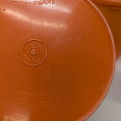 Tupperware Plastic Orange Canister Storage Bins With Lids