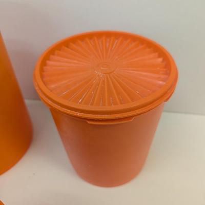 Tupperware Plastic Orange Canister Storage Bins With Lids