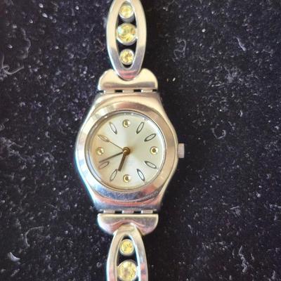 Swatch Irony watch with yellow rhinestones
