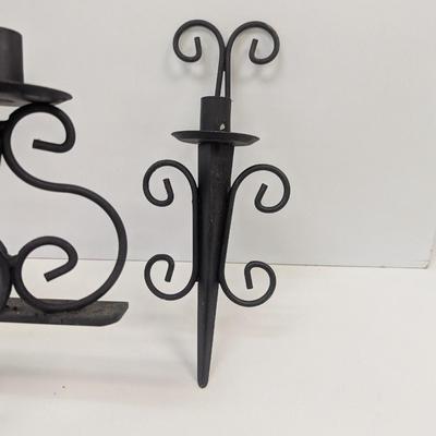 Vintage Black Iron Wall Sconce Three Tapered Candle Holders
