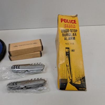 Bull Horn Pocket Knives & Door Stop Burglar Alarm