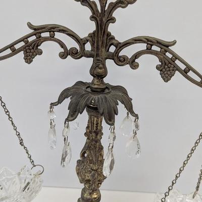 Vintage Hollywood Regency Crystal Castmetal & Marble Balancing Scales Of Justice