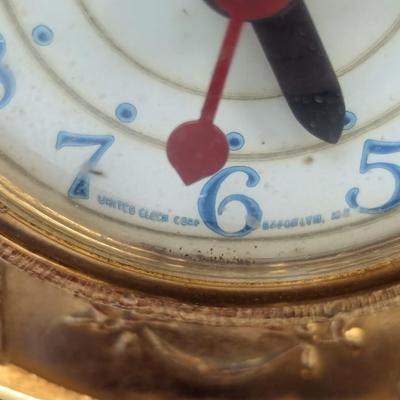 Vintage United Corp Goldtone Metal Horse & Carriage Clock