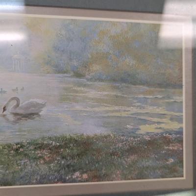 15" x 10" Vintage Framed Swan Lake Print With Ornate Gold Frame 1984 DAC NY Double Matted