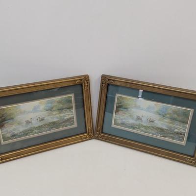 15" x 10" Vintage Framed Swan Lake Print With Ornate Gold Frame 1984 DAC NY Double Matted