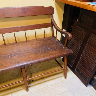 LOT 28: Antique 19th Century Colonial Double Back Long Wooden Bench