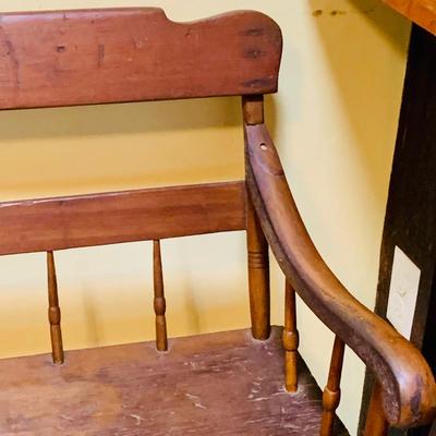 LOT 28: Antique 19th Century Colonial Double Back Long Wooden Bench