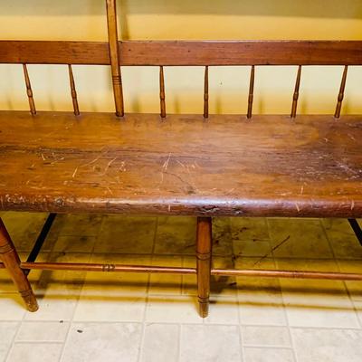 LOT 28: Antique 19th Century Colonial Double Back Long Wooden Bench