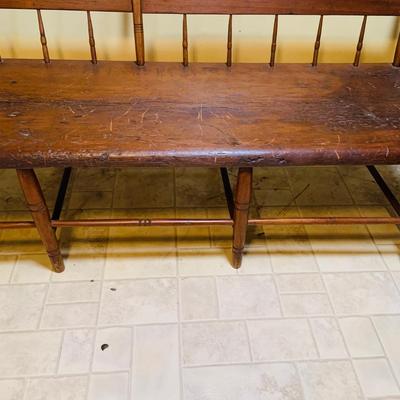 LOT 28: Antique 19th Century Colonial Double Back Long Wooden Bench