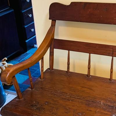 LOT 28: Antique 19th Century Colonial Double Back Long Wooden Bench