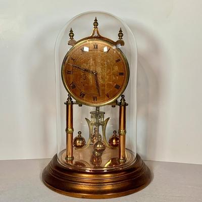 LOT 47: Vintage Kieninger & Obergell Copper Mechanical Anniversary Clock with Glass Dome