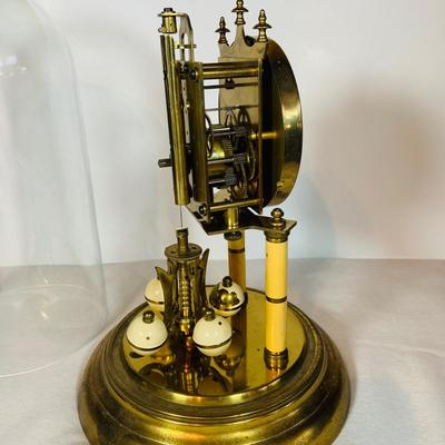 LOT48: Vintage/Antique Schalz German Made Mechanical Aniversary Clock with Glass Dome and Key