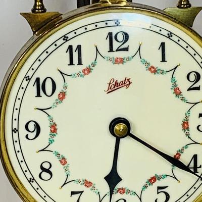 LOT48: Vintage/Antique Schalz German Made Mechanical Aniversary Clock with Glass Dome and Key