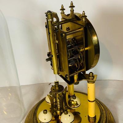 LOT48: Vintage/Antique Schalz German Made Mechanical Aniversary Clock with Glass Dome and Key
