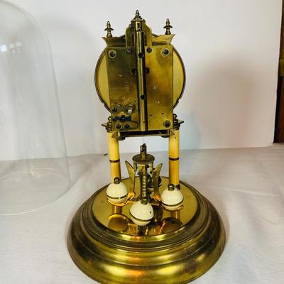 LOT48: Vintage/Antique Schalz German Made Mechanical Aniversary Clock with Glass Dome and Key