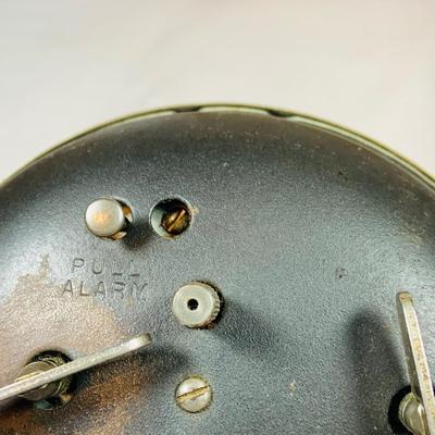 LOT 50: Art Deco/MCM Clocks - Suevia Wood Box Clock with Key and Wesclock Mechanical Alarm Clock