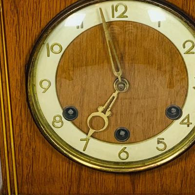 LOT 50: Art Deco/MCM Clocks - Suevia Wood Box Clock with Key and Wesclock Mechanical Alarm Clock