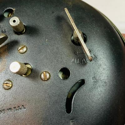 LOT 50: Art Deco/MCM Clocks - Suevia Wood Box Clock with Key and Wesclock Mechanical Alarm Clock