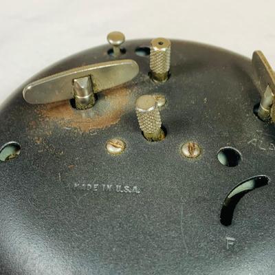 LOT 50: Art Deco/MCM Clocks - Suevia Wood Box Clock with Key and Wesclock Mechanical Alarm Clock